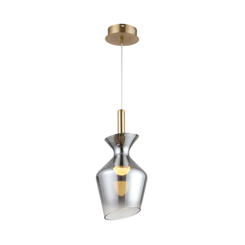 Modern LED Ceiling Light - Sleek Brass Cup Suspension Pendant with Smoke Gray Glass Shade
