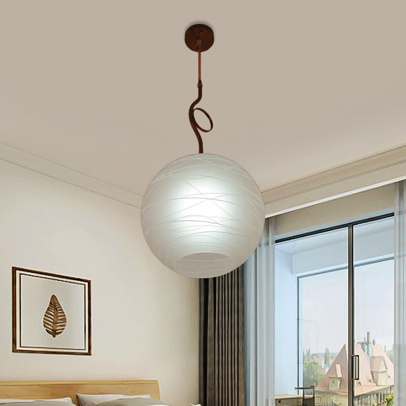 Modern White Glass Hanging Light Kit - Global 1 Bulb Pendant Lamp For Bedroom Ceiling