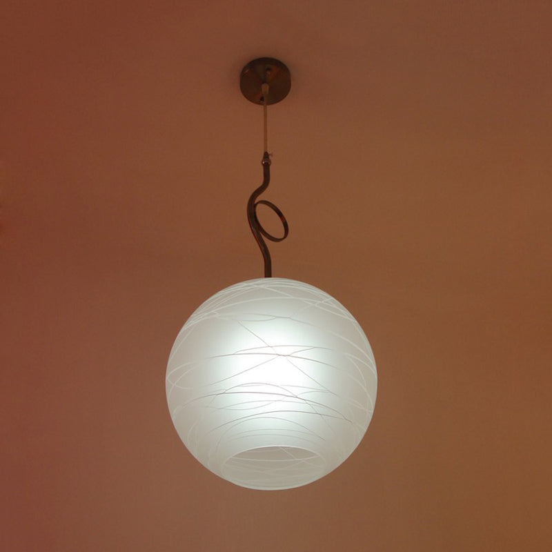 Modern White Glass Hanging Light Kit - Global 1 Bulb Pendant Lamp For Bedroom Ceiling