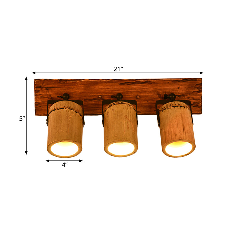 Rustic Bamboo Wall Sconce With Linear Wood Backplate