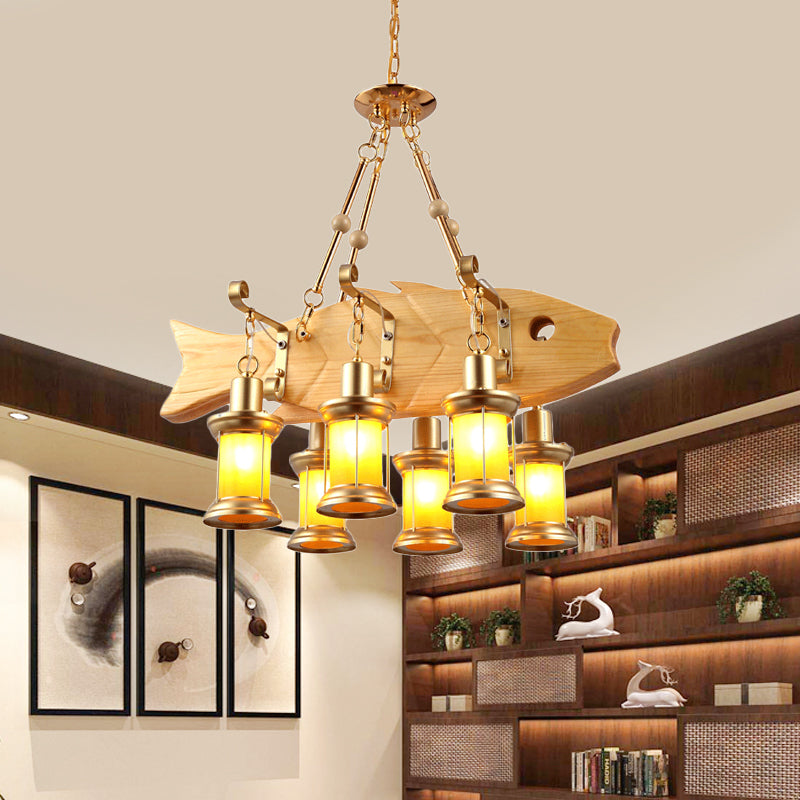Orange Glass Island Pendant Light W/ Fish/Guitar Design - Farm Gold Kerosene Hanging Lamp Kit / C