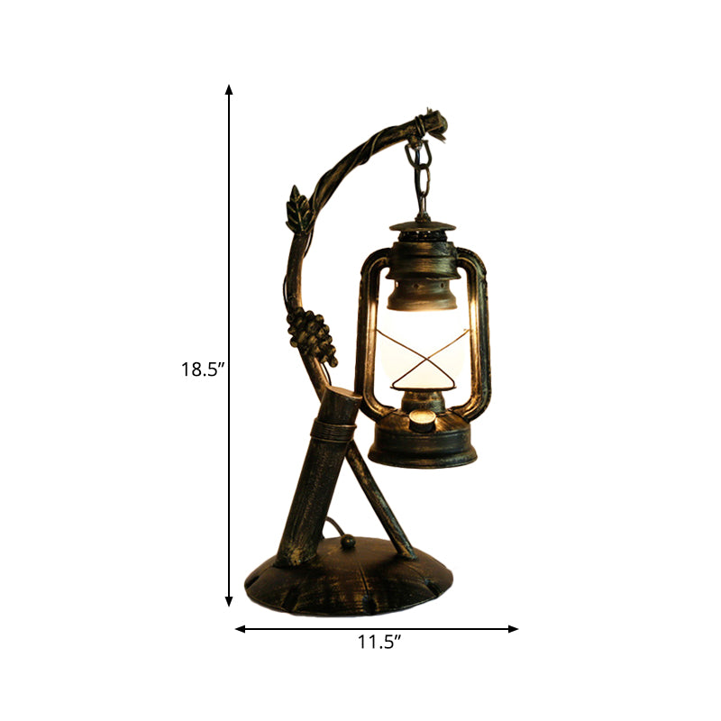 Vintage Opal Glass Lantern Table Lamp With Brass Angled Arm Bedroom Desk Light