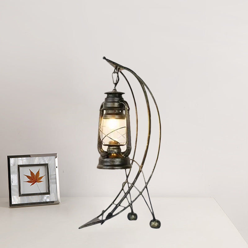 Industrial Kerosene Clear Glass Table Lamp With Brass Arc Base - 1 Light Desk Lighting