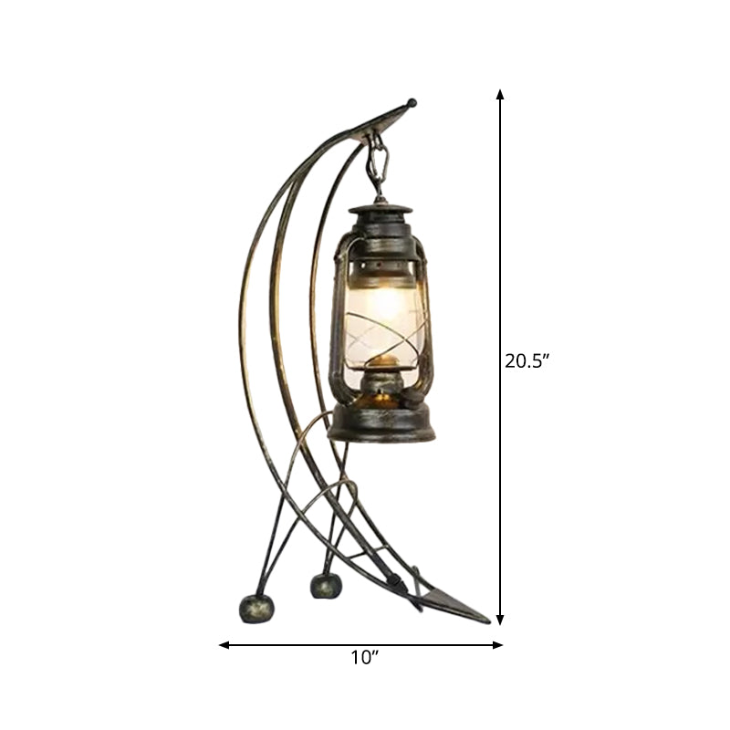 Industrial Kerosene Clear Glass Table Lamp With Brass Arc Base - 1 Light Desk Lighting