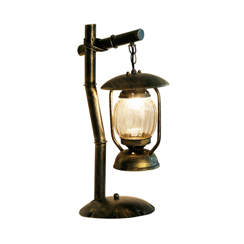 Factory Clear Glass Kerosene Bedroom Desk Light: 1-Light Brass Finish Table Lamp With Metal Angled
