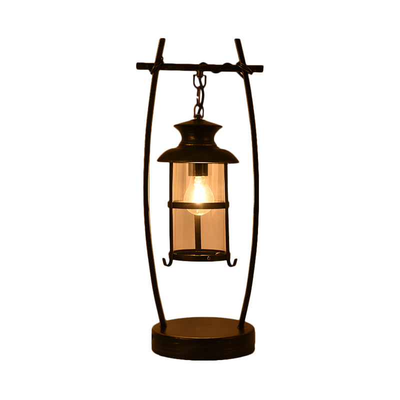 Coastal Brass Desk Lamp With Clear Glass Lantern Shade - 1 Light Oval Frame