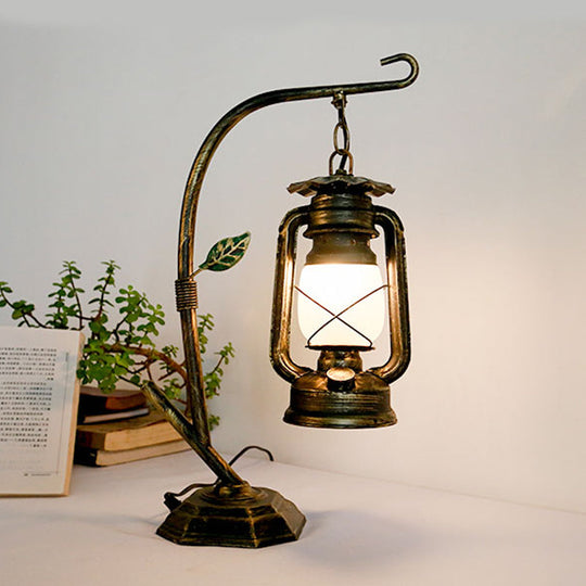 Table Light With Metal Base - Brass/Copper Kerosene Design Opal Glass Shade Bedroom Desk Lighting