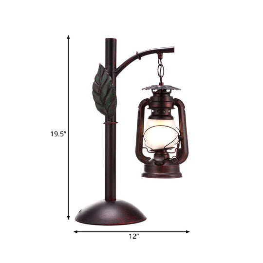 Vintage Copper Lantern Table Lamp With Frosted Glass Shade - Coffee Shop Desk Lighting