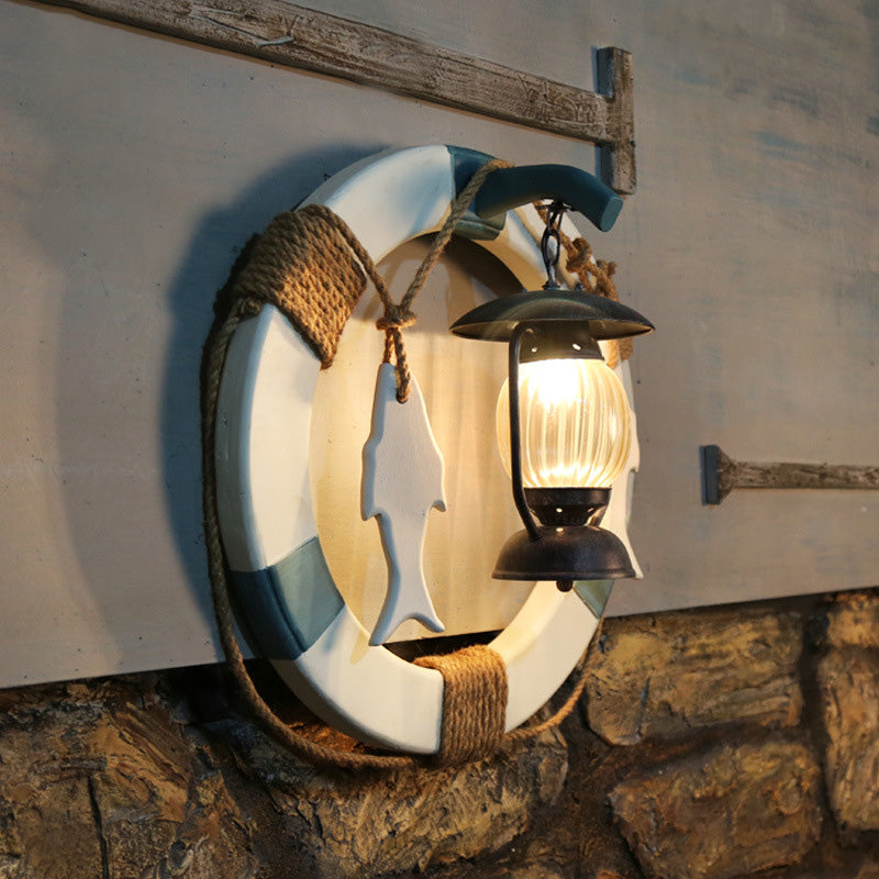 Black Ribbed Glass Wall Sconce With Kerosene Lighting Factory Style Lamp - Circular Metal Design