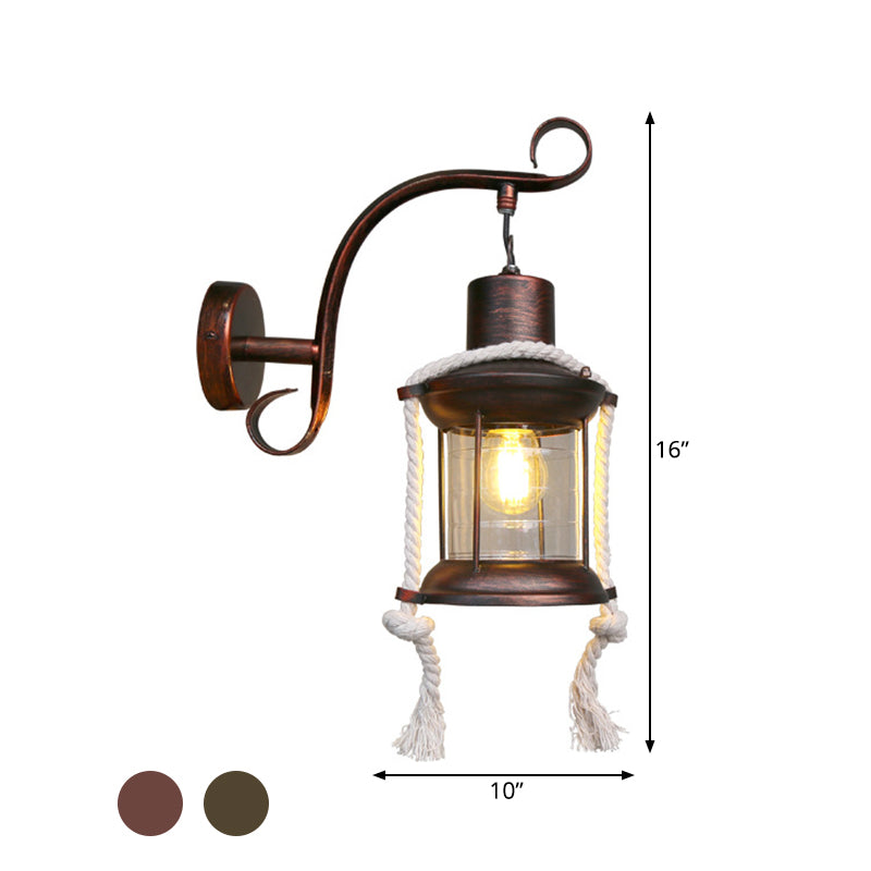 Industrial Brass/Copper Curved Arm Sconce With Clear Glass Shade