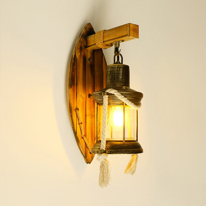 Vintage Brass Wall Mount Lamp With Clear Glass Shade - 1-Light Bedroom Sconce Lighting