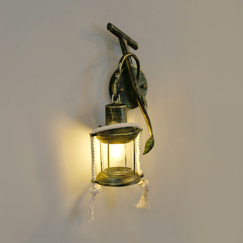Brass Wall Mount Metallic Kerosene Sconce With Leaf Design - 1 Light For Warehouse