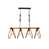 Rijl Al Awwa - Open 4 Lights Rope Chandelier Factory Black Finish Bulb Restaurant Pendant Light