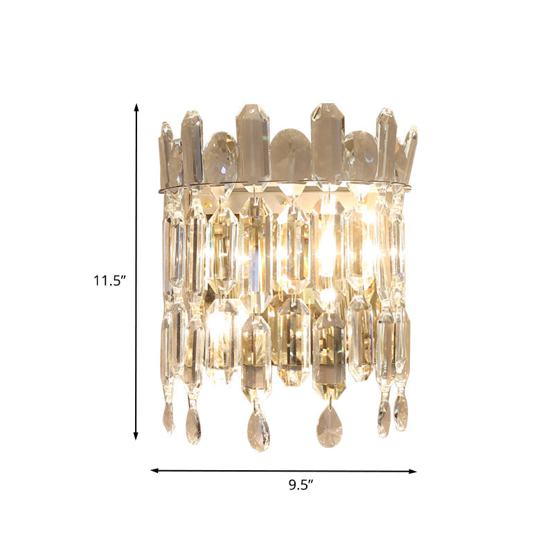 Clear Crystal Wall Sconce With 2 Semi-Drum Heads - Modern Living Room Lighting Fixture