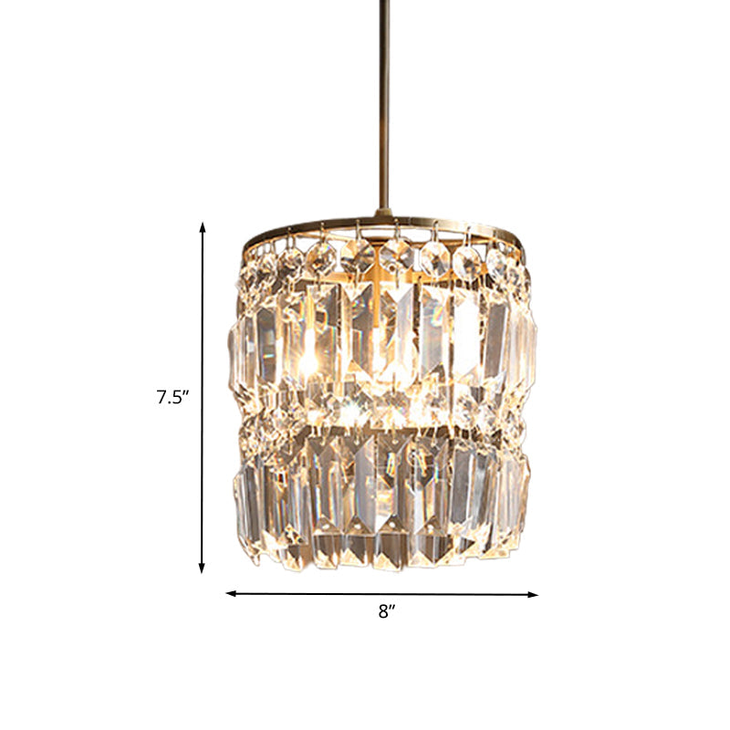 Brass Pendant Light - Modern Cylindrical Crystal Suspension Lamp