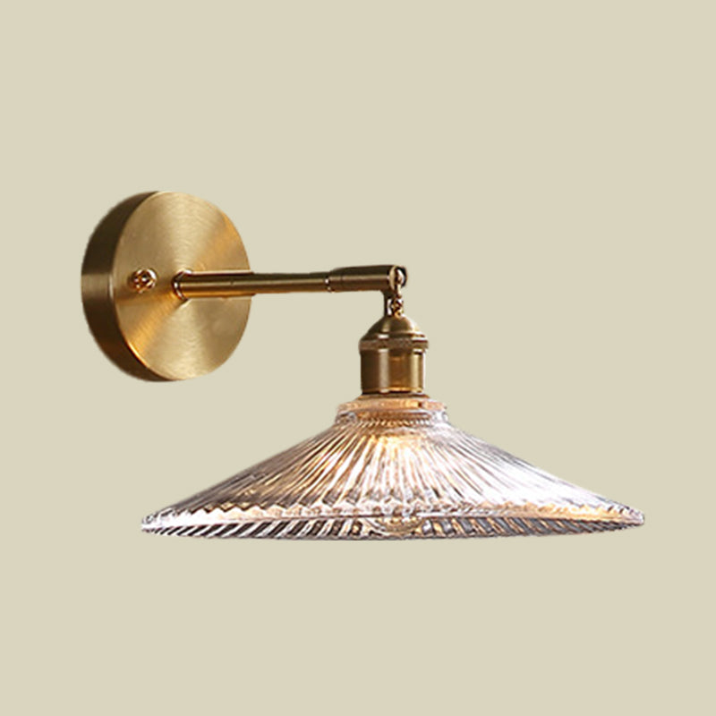 Brass Wall Mounted Lamp With Scalloped Glass Shade - 1 Head Bedside Sconce Light Fixture