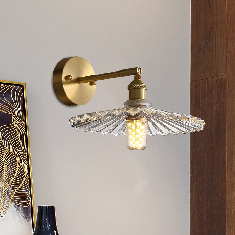 Brass Wall Mounted Lamp With Scalloped Glass Shade - 1 Head Bedside Sconce Light Fixture / A