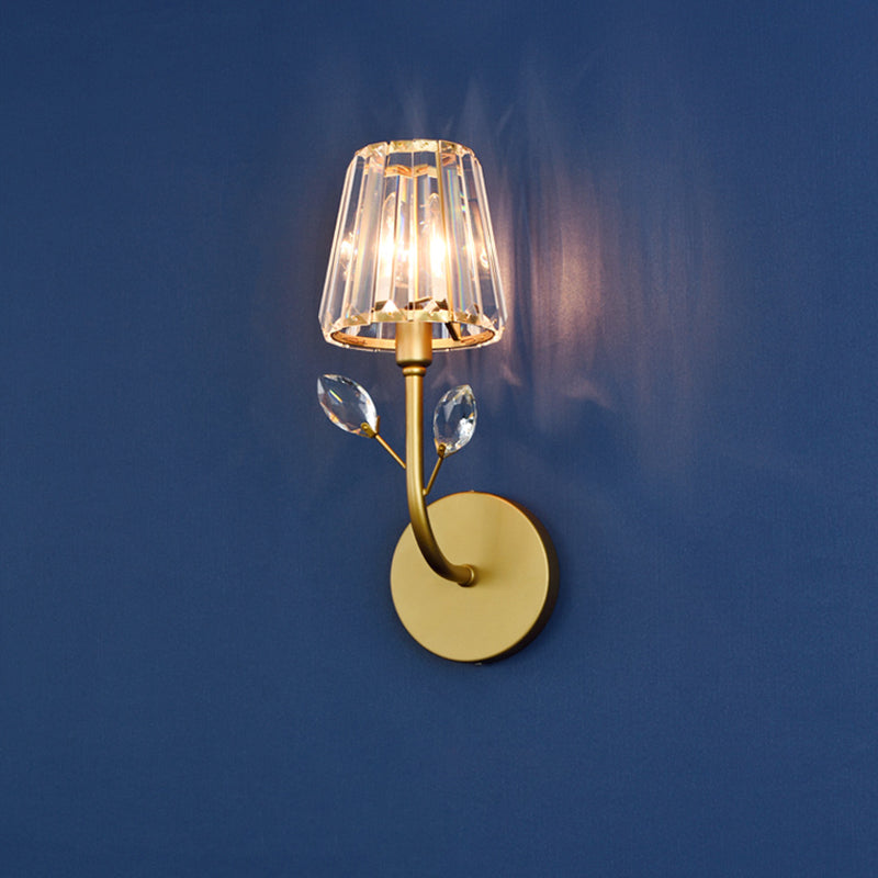 Minimalist Brass Finish Tapered Wall Sconce With Crystal Accents 1 /