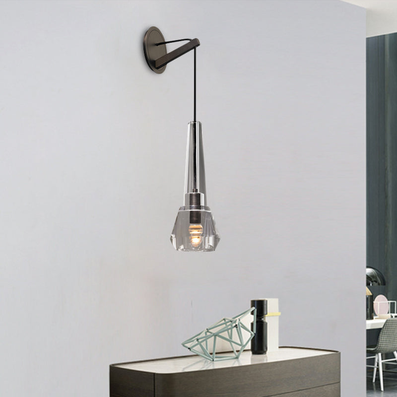 Tapered Crystal Wall Mount Light: Modern Bronze 1-Head Sconce With Dangling Cord