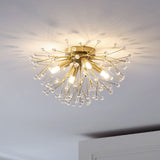 Modernist Metallic Dandelion Flushmount Light In Brass With 3/4/6 Bulbs