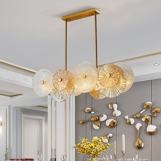 Modern Gold Pendant Light With Prismatic Glass Shade - 8-Bulb Dining Room Island Suspension Lamp
