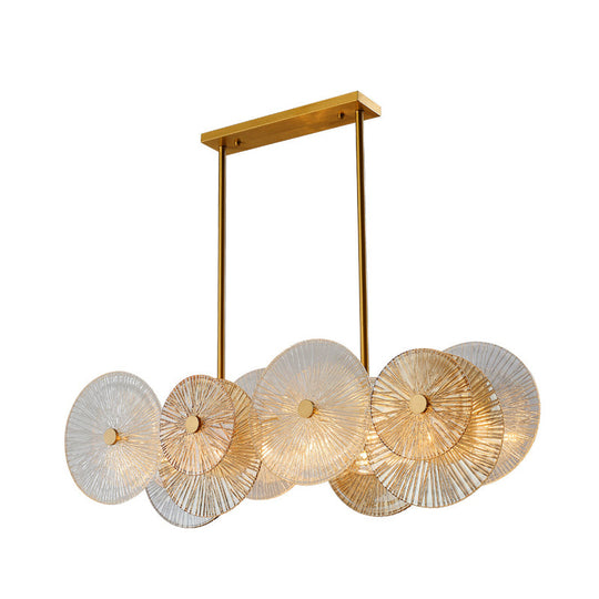 Modern Gold Finish Pendant Light with Prismatic Glass Shade - 8 Bulbs, Ideal for Dining Room or Kitchen Island