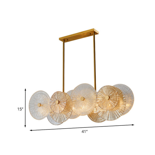 Modern Gold Pendant Light With Prismatic Glass Shade - 8-Bulb Dining Room Island Suspension Lamp