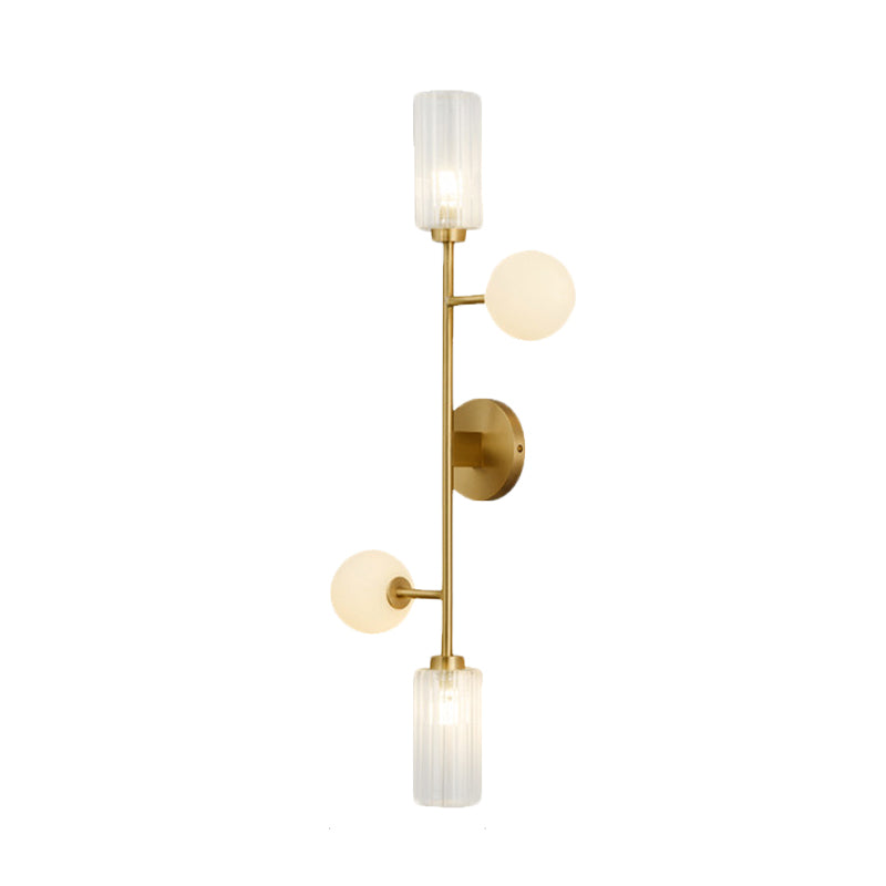 Modern 4-Light Gold Metal Pencil Arm Wall Lamp With Glass Shades
