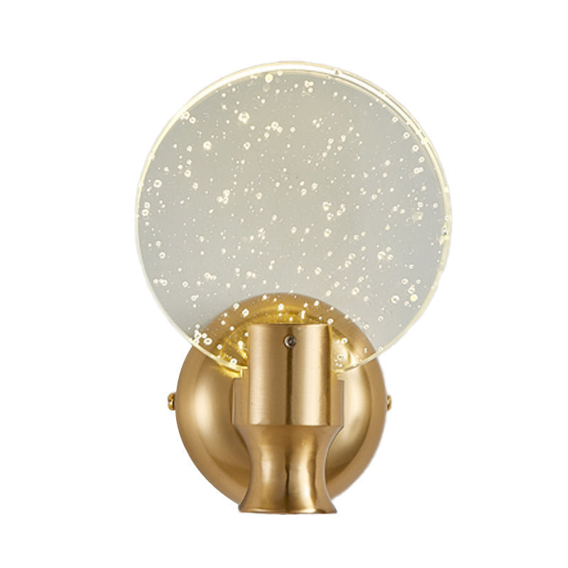 Modern Circle Panel Led Wall Lamp With Bubble Crystal In Gold 5/6 Wide