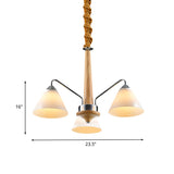 Modern Chrome & Wood Conical Chandelier - 3/5 Lights Frosted Glass Ceiling Lamp