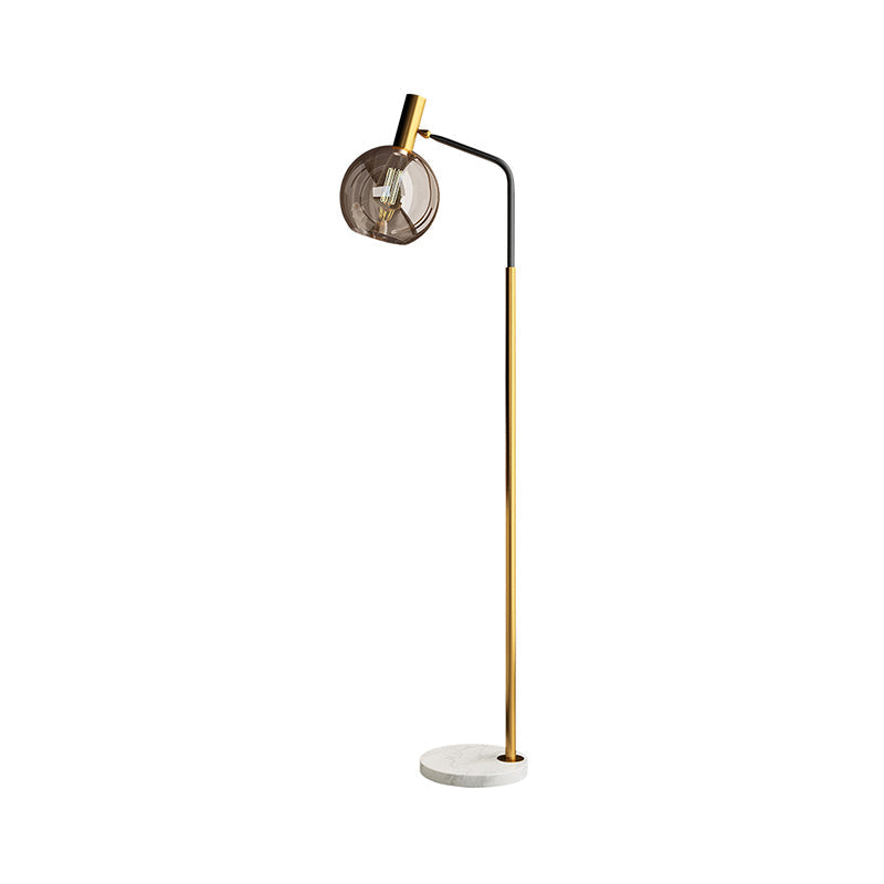 Modern Ball Floor Stand Lamp - Smoke Gray Glass 1 Light Brass And Black Finish