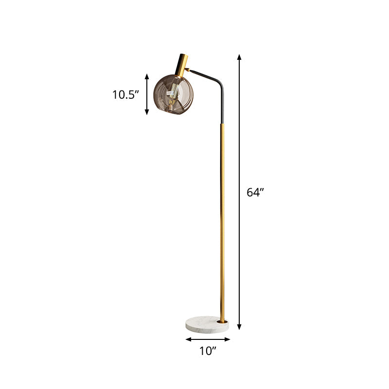 Modern Ball Floor Stand Lamp - Smoke Gray Glass 1 Light Brass And Black Finish