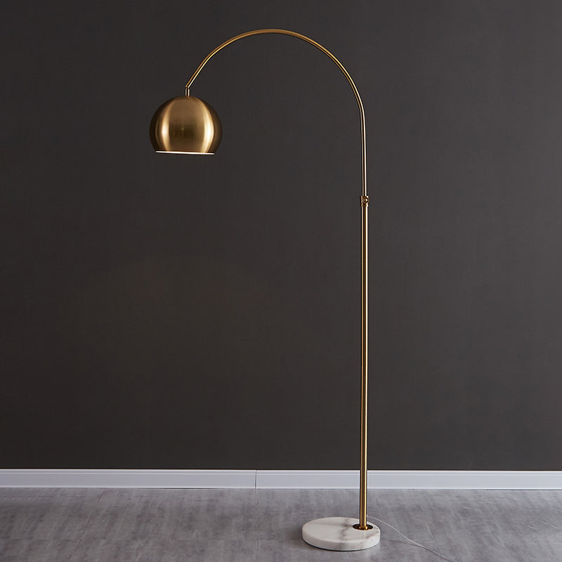 Metal Domed Floor Lamp: Post-Modern Overarching Stand Up Light In Black/Brass Brass