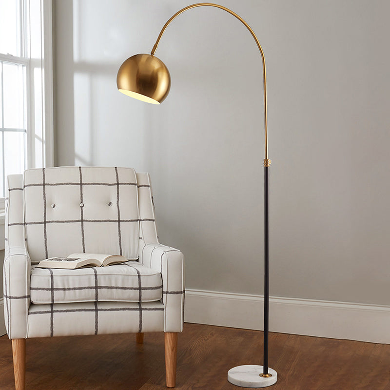 Metal Domed Floor Lamp: Post-Modern Overarching Stand Up Light In Black/Brass Black