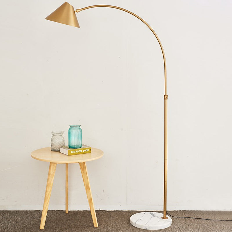 Modern Conical Reading Floor Lamp With Arched Stand - 1-Light Gold Finish