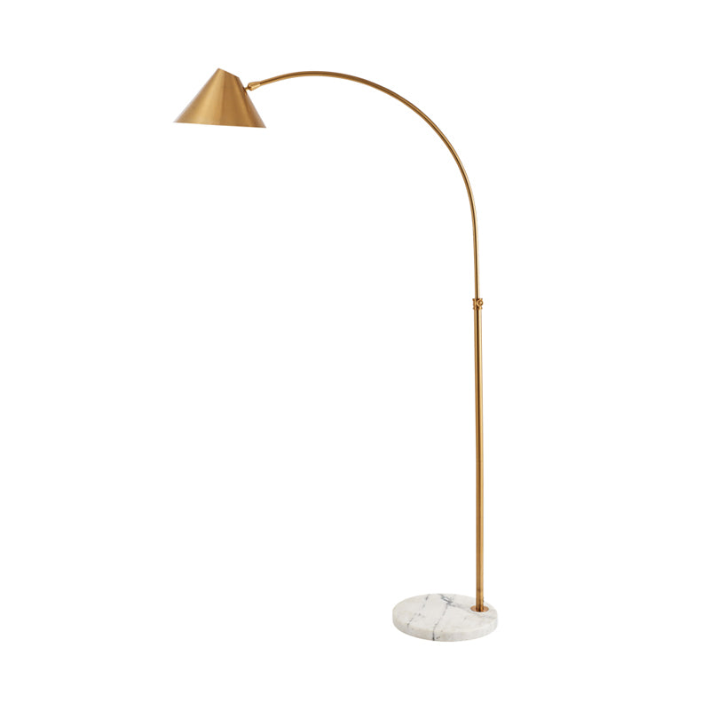 Modern Conical Reading Floor Lamp With Arched Stand - 1-Light Gold Finish