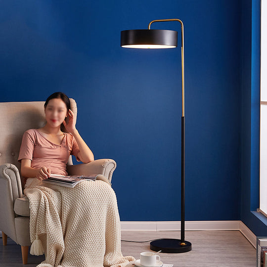 1-Head Macaron Floor Lamp - Black/Blue/Yellow Finish Drum Standing Light For Living Room Black