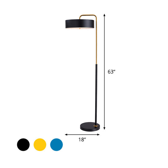 1-Head Macaron Floor Lamp - Black/Blue/Yellow Finish Drum Standing Light For Living Room