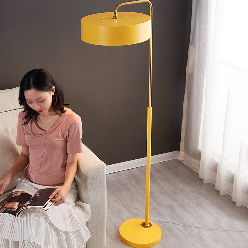 1-Head Macaron Floor Lamp - Black/Blue/Yellow Finish Drum Standing Light For Living Room Yellow