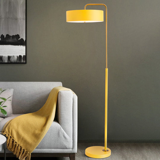 1-Head Macaron Floor Lamp - Black/Blue/Yellow Finish Drum Standing Light For Living Room
