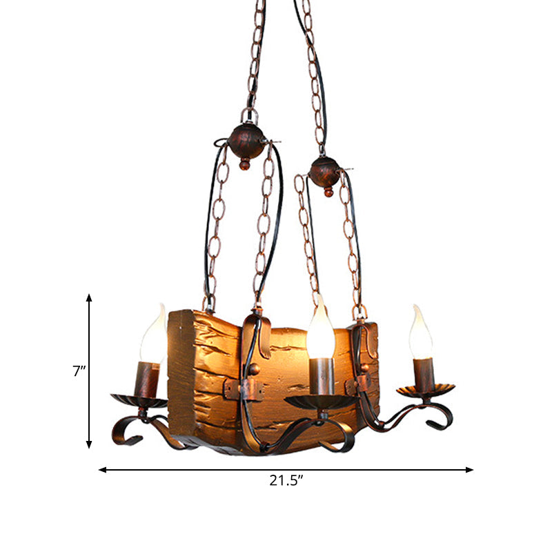 Copper Metal Pendant Lamp With Wood Beam - Island Lighting For Warehouse 4 Lights