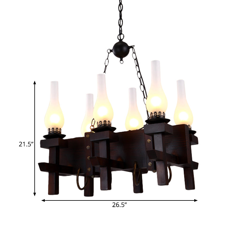 Industrial Frosted Glass Island Pendant with 6 Black Vase Heads - Living Room Hanging Ceiling Light