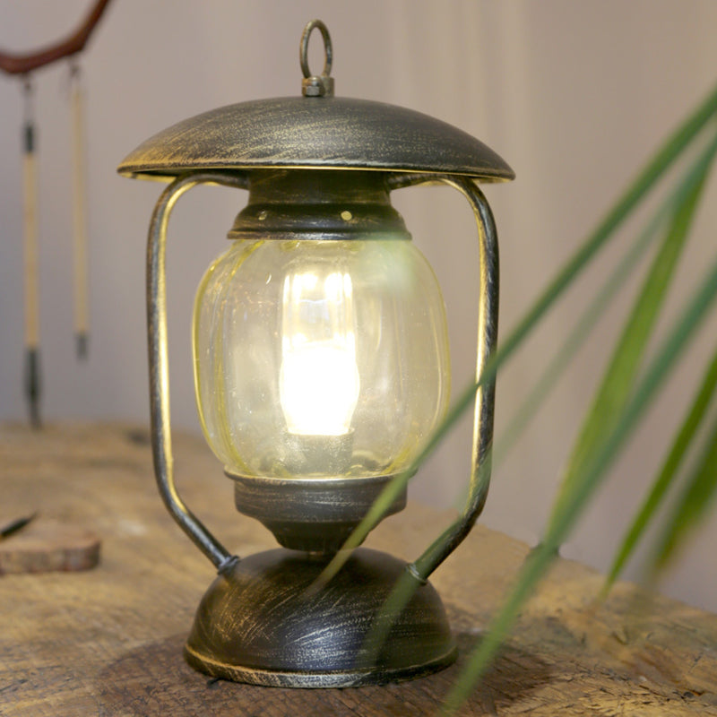 Kerosene Table Lamp - Factory Brass/Copper Finish With Tan Glass Perfect For Study Room Brass