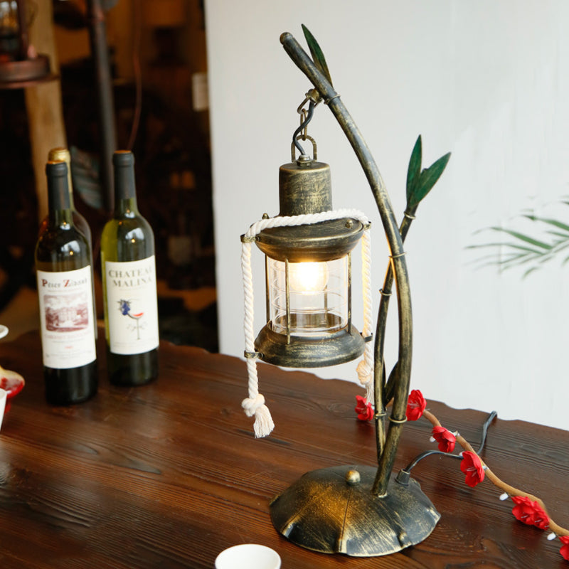 Clear Glass Kerosene Table Lamp - Farmhouse Style 1-Light Brass Dining Room Desk Lighting With Metal