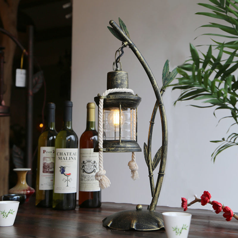 Clear Glass Kerosene Table Lamp - Farmhouse Style 1-Light Brass Dining Room Desk Lighting With Metal