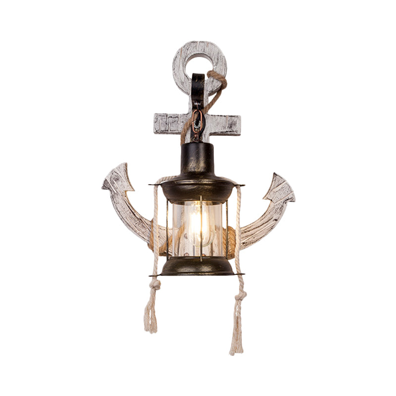 Industrial Style Wall Mount Oil Lamp With Clear Glass Shade And Black Metal Frame