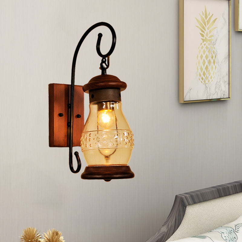 Copper Bottle Wall Sconce Light With Industrial Tan Glass - Bedroom Lamp