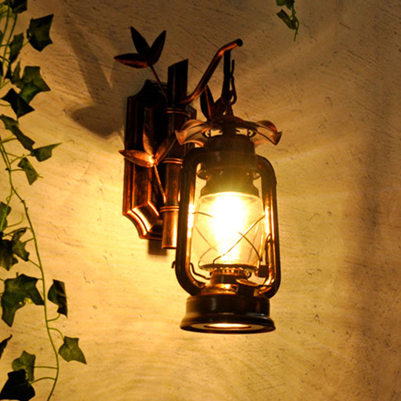 Bronze/Copper Industrial Lantern Sconce With Clear Glass - Wall Mount Light Fixture Copper