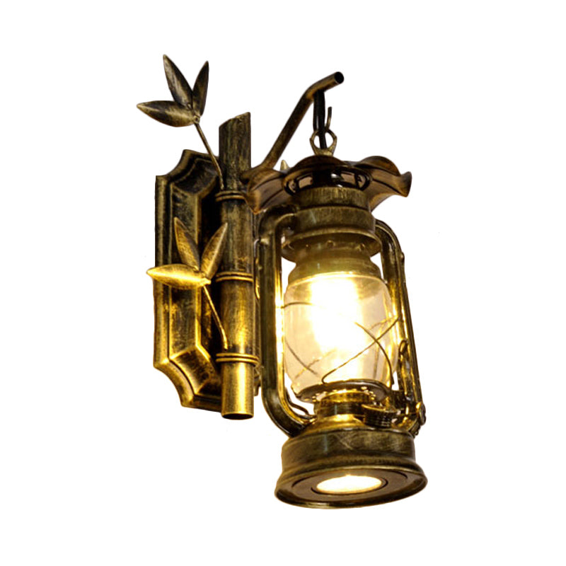 Bronze/Copper Industrial Lantern Sconce With Clear Glass - Wall Mount Light Fixture