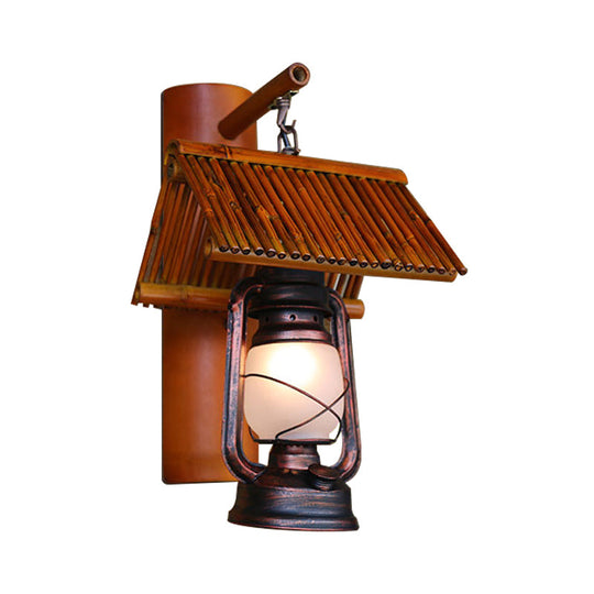 Copper Wall Light Fixture With Frosted Glass - Warehouse Sconce Lamp